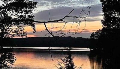 Sunrise over Maranacook Lake through silhouetted branches