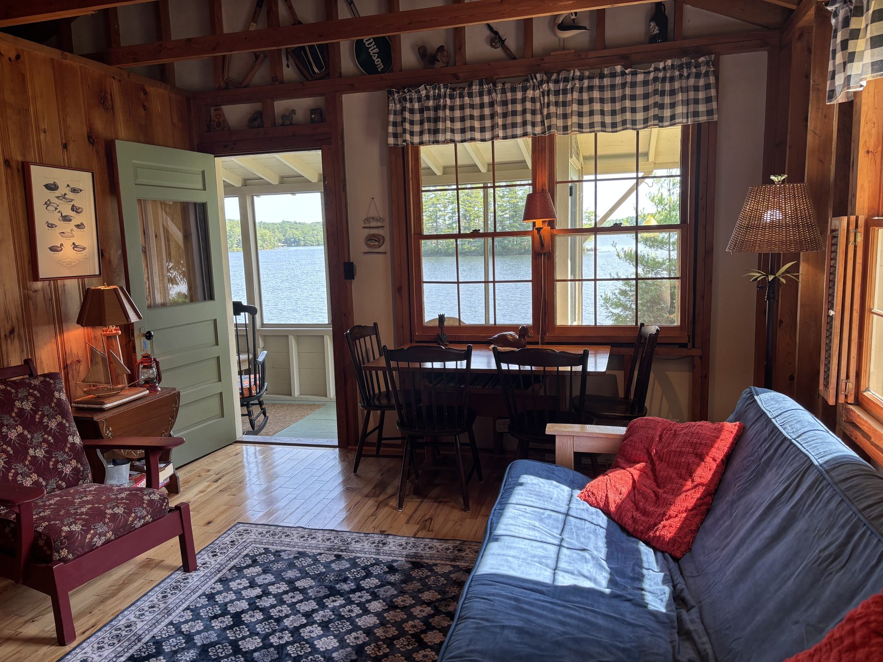 Harmony cabin dining area with lake view