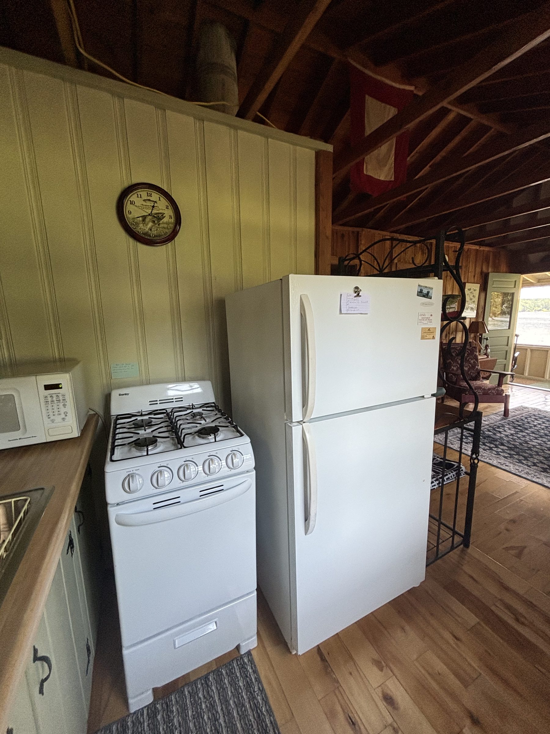 Harmony cabin kitchen with stove and refrigerator