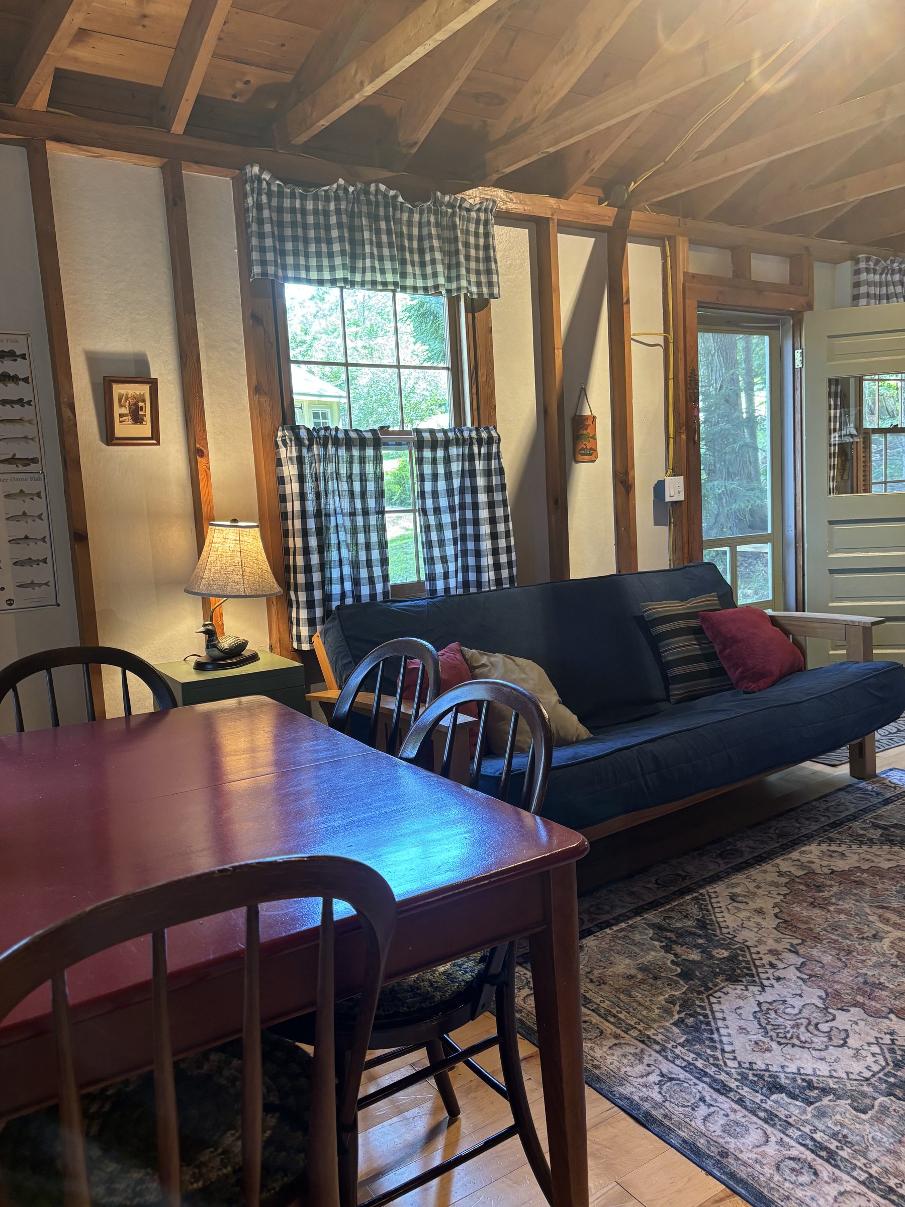 Serenity cabin dining and living room